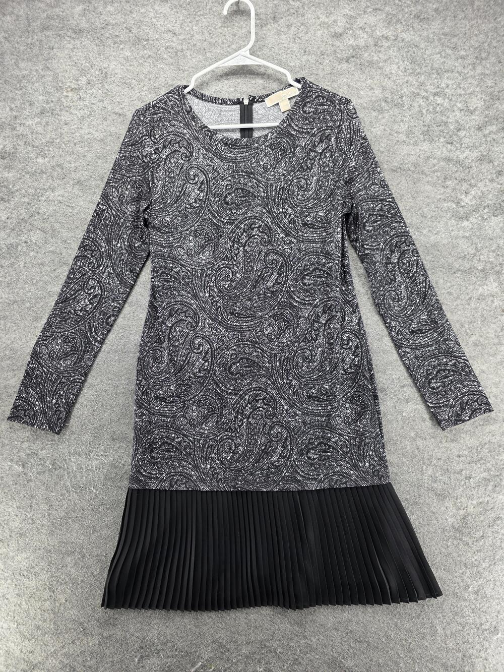 MICHAEL Michael Kors Dress Womens S Black Paisley Knee Length Pleated Shift